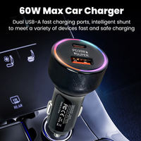 Encendedor de Cigarrillos Eléctrico USB Tipo C para Teléfonos Android, Cargador de Coche 60W PD QC 3.0, Toma USB C de 30W, 2 Puertos de Carga Rápida de Fábrica