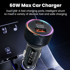 Allume-cigare électrique USB Type-C pour téléphones Android, chargeur <span class=keywords><strong>de</strong></span> voiture 60W PD QC 3.0, prise USB C 30W, 2 ports <span class=keywords><strong>de</strong></span> charge rapide, fabrication d'usine - Product Image 5