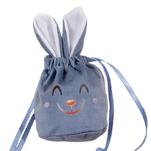 Easter Festival Bunching Cute Velvet Rabbit Ears Candy Bag Velvet Rabbit Ears Candy Snack Gift Drawstring Bag