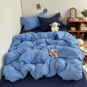 Nouvelle parure de lit en microfibre rayée de style coréen, lavée, à blocs de couleur, 3 pièces, ensemble de <span class=keywords><strong>housse</strong></span> de couette quatre pièces <span class=keywords><strong>pour</strong></span> les jeunes - Product Image 6