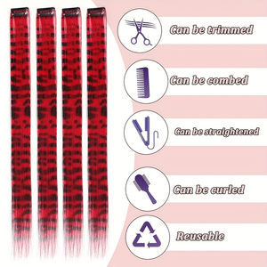 Extension per <span class=keywords><strong>Capelli</strong></span> da 18 Pollici con Bordo Stampa Leopardata e Linea Zebrata, in Fibra Resistente alle Alte Temperature, Stile Lungo Liscio a Strisce Colorate Iridiscenti - Product Image 5
