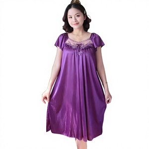 Women's Sexy Breathable Ice Silk <b>Lace</b> Nightgown Short Sleeved Sleepwear with Solid Color for Summer Autumn Spring Winter - Product Image 2