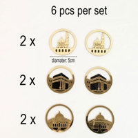 6 pièces/ensemble Décorations de gâteau Ramadan Texte Kaaba en acrylique noir et or Ramadan Mubarak
