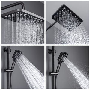 Ensemble de douche Gun Metal Gris Laiton Sortie d'eau cascade et système de douche pluie à double bouton avec <span class=keywords><strong>barre</strong></span> coulissante réglable - Product Image 3
