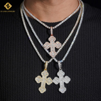 ZHANFA JEWELRY Collier pendentif croix en moissanite plaqué or 18 carats, serti pavé, certifié GRA, bijoux religieux de luxe unisexe