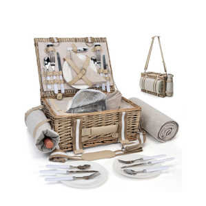 YULIN JIAFU Grand Panier de Pique-Nique en Osier Ensemble de 4 Doublure Isolante Couverture Imperméable Pochette à Vin pour le Camping et les Activités de Plein Air Saint-Valentin - Product Image 1