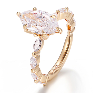 Anillo de Oro Amarillo Sólido de 18K, 14K, 10K con Diamante Cultivado en Laboratorio, Corte Marquesa, Diseño Personalizado, Anillo de Compromiso y Boda para Mujer - Product Image 1