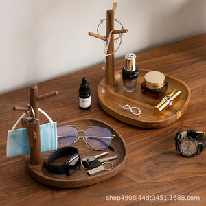 Porta Llaves de Madera Maciza, Forma Ovalada, Tipo de Pie, Organizador de Almacenamiento para Sala de Estar, Nogal Negro Norteamericano - Product Image 4
