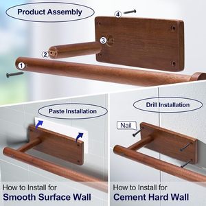 Support <span class=keywords><strong>mural</strong></span> en bois pour papier absorbant, pour salle de bain et cuisine, <span class=keywords><strong>porte</strong></span>-serviettes en bois d'acacia à fixer sous l'armoire - Product Image 2
