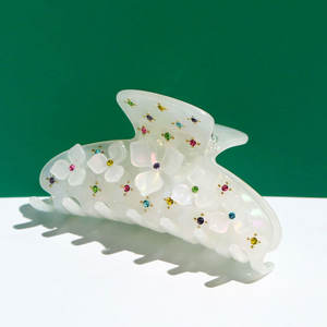 XinMei Custom acetato di ibisco fiore fermagli per capelli da donna di lusso strass fermaglio per capelli marca gelatina morsetti per capelli - Product Image 4