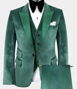 कस्टम प्रोम सूट क्लासिक शादी पुरुषों टक्सेडो पन्ना हरी मखमल टक्सेडो 3 टुकड़ा 3 टुकड़ा पुरुषों सूट