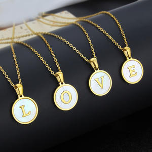 New Women's Stainless Steel Jewelry Fashion 18k Gold Plated Around Disc <strong>Coin</strong> White Natural Shell Initial Pendant <strong>Necklace</strong> - Product Image 3