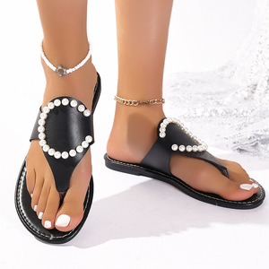 Tongs plates grande taille pour femmes, nouvelle collection été 2025, ornées de perles, à bout rond, vente en gros 231 231 - Product Image 4