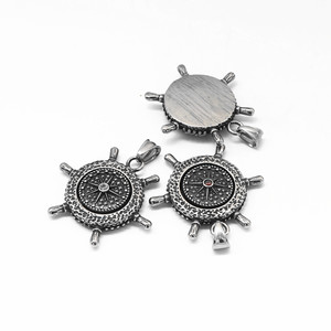 yunnique Stainless Steel <b>Ship</b> <b>Wheel</b> Pendant Necklace With Rhinestone Compass Design For Men And Women - Product Image 4