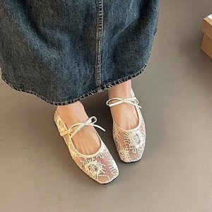 Zapatos de mujer de talla grande con lazo de mariposa, estilo hada, planos, de tela de red, con lentejuelas y encaje, transpirables, para primavera. - Product Image 3