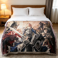 Manta Decorativa de Jacquard Personalizada al por Mayor con Diseño de Caballero de Anime, de Poliéster y Algodón, para Sofá Seccional, Decoración de Pared del Hogar, con Borde de Borlas