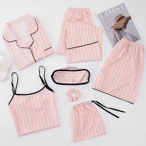 2025 nuevo conjunto de pijamas de siete piezas de seda para mujer conjunto de pijamas clásicos chaleco y pantalones cortos traje erótico para el hogar - Product Image 4