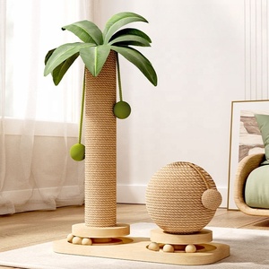 Pohon palem menggaruk kucing, pohon palem dengan mainan meja putar kayu nyata dan bola Catnip besar - Product Image 3