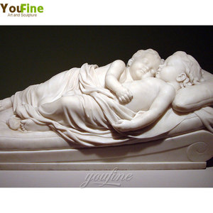 Statue de enfants endormis en marbre blanc naturel sculpté à la main, style italien, taille réelle, décoration de jardin extérieur, sculpture de bébé en pierre - Product Image 4