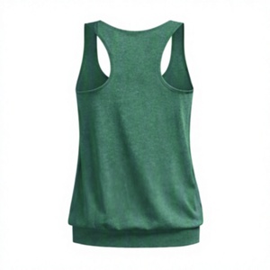 Spandex/Polyester Knitted <b>Women's</b> Athlete Running Gym Tank <b>Top</b> High Quality Custom Neck Solid Color Front Logo - Product Image 3