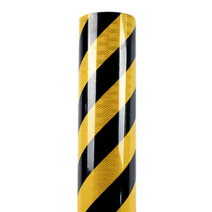 Black yellow hazard self adhesive prismatic reflective sheeting twill reflective sticker for warning marking tape