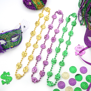 بيع بالجملة حبات ماردي غرا بالجملة قلادة مطرزة بالخرز باللون الأرجواني والأخضر والذهبي ماردي غرا حبات كرات رمي - Product Image 1