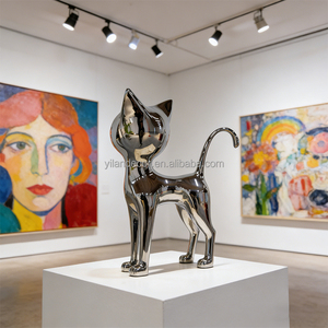 Escultura de Gatos de Acero Inoxidable de Tamaño Real, Estilo Moderno, Decoración de Animales Tallados para <span class=keywords><strong>Plaza</strong></span> Comercial, <span class=keywords><strong>Hotel</strong></span>, Jardín, Paisaje Urbano - Product Image 1