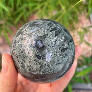 En çok satan yüksek kalite doğal <span class=keywords><strong>Moss</strong></span> akik küre kristal meditasyon yeşil cilalı kuvars topu halk el sanatları dekorasyon için - Product Image 2