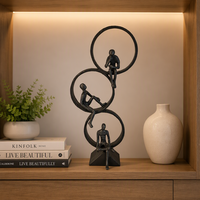 Ornement en fonte moderne et minimaliste à trois cercles, motif Penseur, sculpture abstraite en métal en forme de boucle, décoration de bureau, artisanat, cadeau