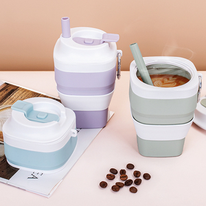 Tasse pliable portable en silicone de qualité alimentaire avec couvercle et paille, anti-fuite, compatible lave-vaisselle et micro-ondes, design moderne - Product Image 1