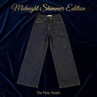 Jean large taille haute Y2K pour femme, noir pur minimaliste avec paillettes discrètes, coupe décontractée, idéal pour les fêtes estivales, avec cinq poches
