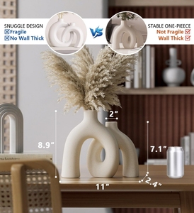 Ensemble de vases décoratifs Hug Donut, style nordique moderne bohème, décorations en céramique mate pour la maison, salon, étagère, bibliothèque - Product Image 2