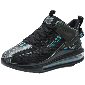 Zapatillas de running de malla de caña alta estilo baloncesto para hombre - Tallas grandes, con amortiguación de aire, para verano y primavera, color negro - Product Image 1