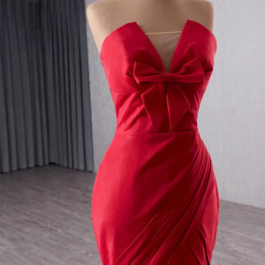 Jancember 241137 Belle Satin Plis Mince Sirène Robes De Soirée Avec Arc - Product Image 2