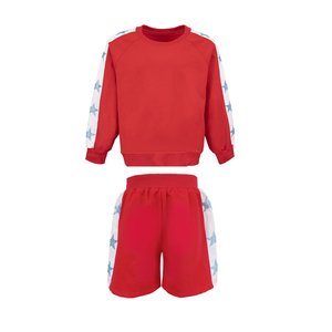 Set <span class=keywords><strong>Felpa</strong></span> Rossa e Pantaloncini per Bambine con Strass a Stella e Striscia Laterale, Tuta Sportiva in Cotone a Maniche Lunghe Raglan per Bambini - Product Image 2