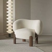 Moontree Chaise de loisirs moderne en bois Tissu boucle blanche Laine d'agneau Teddy Fauteuil Lounge Fauteuil paresseux