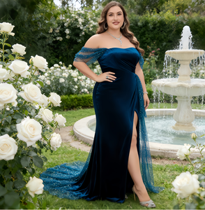 大码露肩晚礼服，高侧开衩，修身派对礼服，适合宴会和舞会 - Product Image 2
