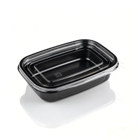Conteneur alimentaire transparent en PET avec base noire et couvercle à clipser, boîte de conservation jetable pour poulet grillé et salade, vente en gros OEM