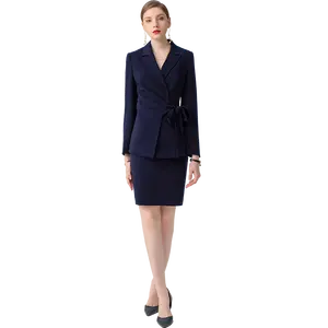 High Society Working Lady Women Notched Sets Woman Elegant 2 Piece Office Formal Skirt Church Suits