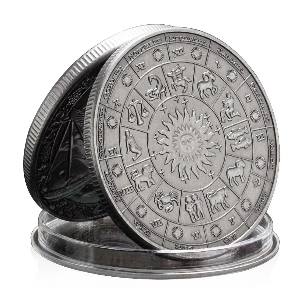 Twelve Constellations Leo Lucky Coin Antique Silver Plated Commemorative Coin Home Decorations Collections