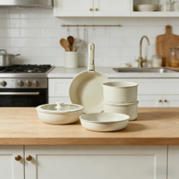 Ensemble de 4 casseroles en granit antiadhésives peu encombrantes avec poignée amovible, compatibles lave-vaisselle et tous feux