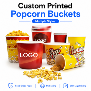 Seau à Popcorn Personnalisé en Gros, en Papier, Revêtement PE Qualité Alimentaire, Gobelets Jetables pour Cinéma et Événements - Product Image 1