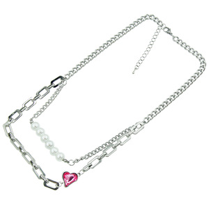 Collar de cadena cubana de doble capa con perlas y diamantes de imitación, cadena de cuello de acero de titanio neutra, dulce y moderna. Tanjing - Product Image 5