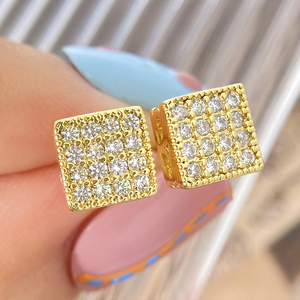 Simple Design 18K Gold Plated Cubic Zirconia Square <b>Stud</b> Earrings for Women - Product Image 1