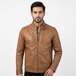 Autumn Winter <b>Men's</b> Fashion Slim Motorbike PU <b>Leather</b> <b>Jackets</b> Wholesale Front Logo Canvas Bomber <b>jacket</b> for <b>men</b> - Product Image 1