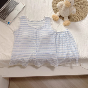 Pijamas con almohadillas para mujer, conjunto de pantalones cortos tipo camisola a rayas frescos de verano, ropa de casa - Product Image 3