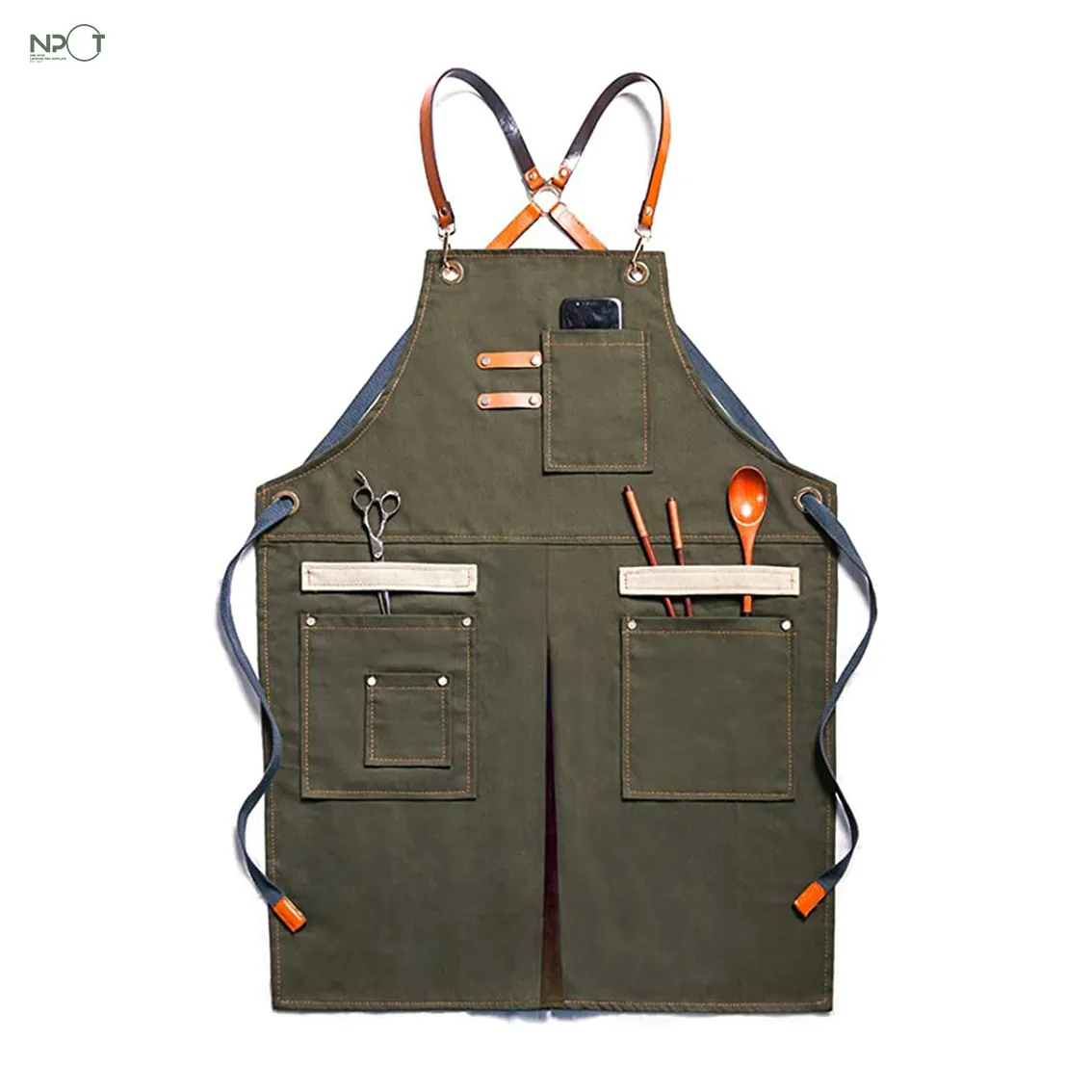 2022 Factory Customized Camping Gear Unisex Leather Canvas Camp Apron Adjustable Outdoor Cooking Kitchen Aprons With Tool Pocket