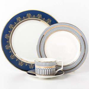 Vajilla de Porcelana Fina Azul y Dorada de Alta Calidad, 48 Piezas, Apta para Microondas, para Decoración del Hogar - Product Image 1