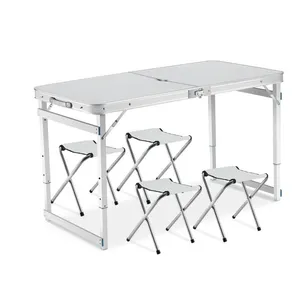 4英尺可折叠餐桌，带椅子，便携式野营桌，易于折叠，节省空间，家庭轻便野餐桌