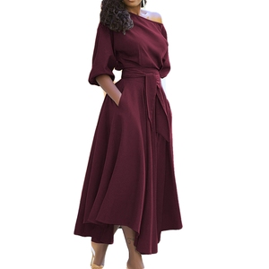 Vestido Midi de Color Sólido Elegante en Oferta, Cuello Asimétrico, Cinturón Ajustable, Corte Holgado, Ropa de <span class=keywords><strong>Oficina</strong></span> de Verano para <span class=keywords><strong>Mujer</strong></span>, Vestidos Casuales - Product Image 3